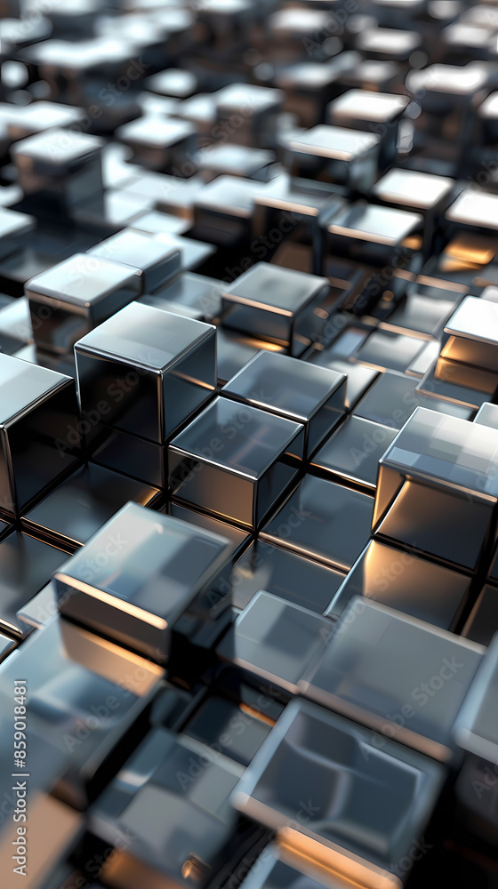 Abstract high-tech background, 3d illustration with abstract high-tech background with metal square blocks Abstract high-tech background, 3d illustration with abstract high-tech background with metal square blocks