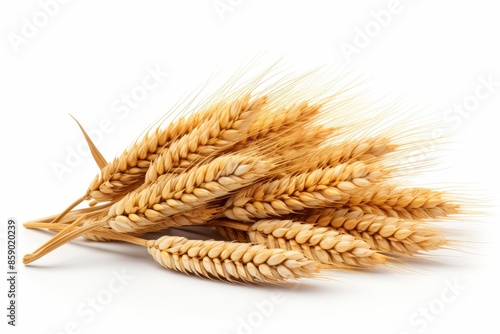 Singularly displayed wheat sheaves on a crisp white background for optimal search visibility photo