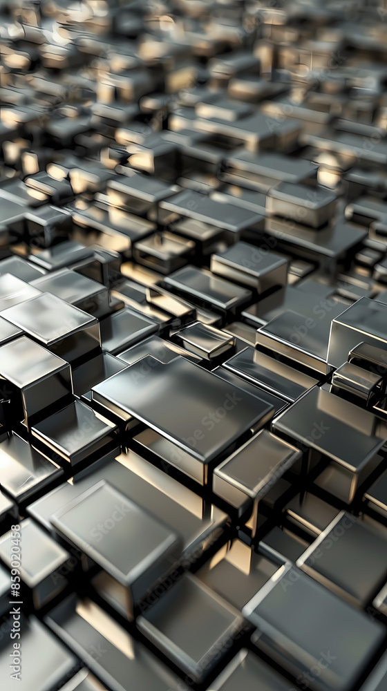 Abstract high-tech background, 3d illustration with abstract high-tech background with metal square blocks Abstract high-tech background, 3d illustration with abstract high-tech background with metal square blocks