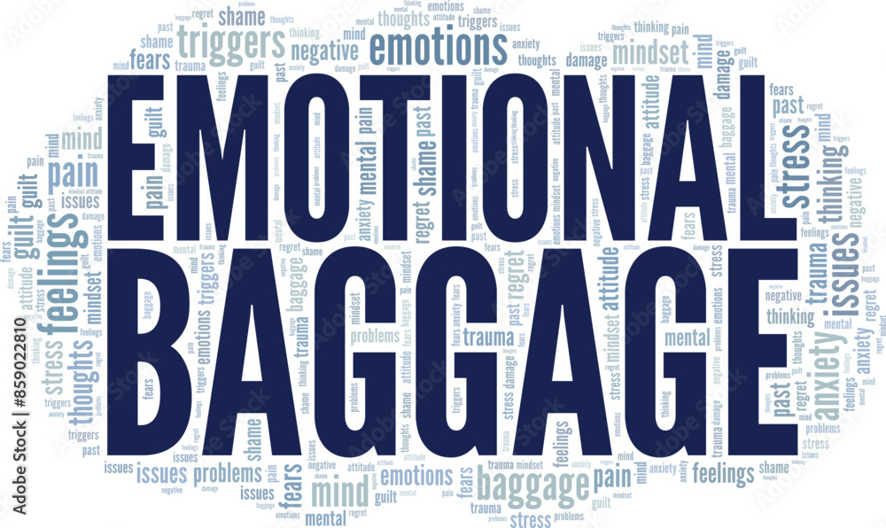 Emotional Baggage word cloud conceptual design isolated on white background. Emotional Baggage word cloud conceptual design isolated on white background.