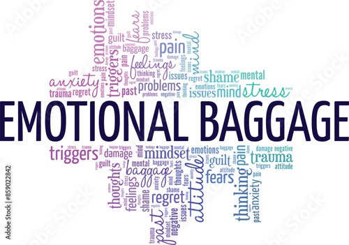 Emotional Baggage word cloud conceptual design isolated on white background.