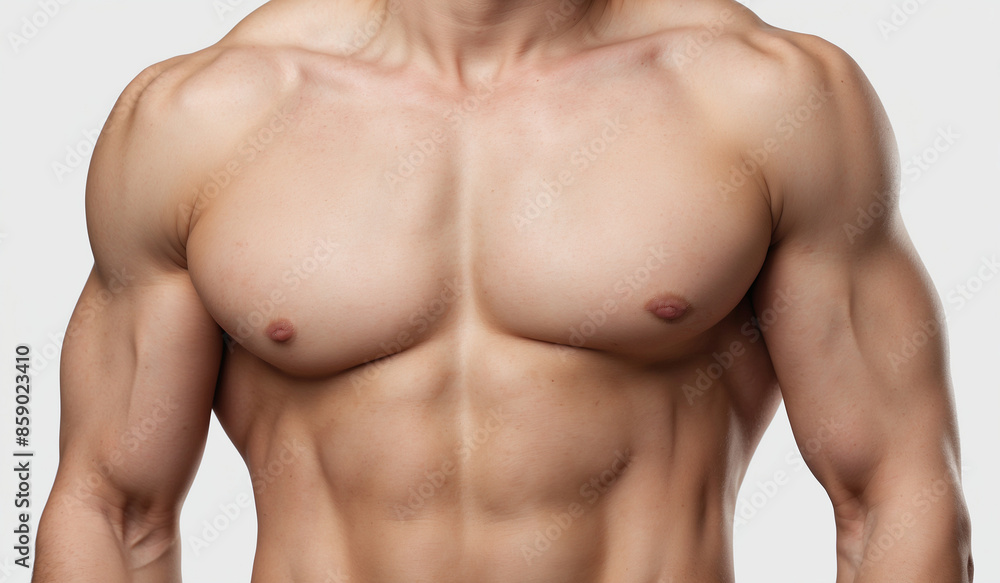 Fototapeta premium Attractive male torso closeup isolated on white background.