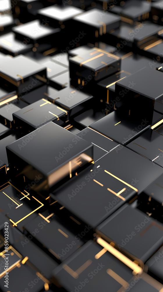 Abstract high-tech background, 3d illustration with abstract high-tech background with metal square blocks Abstract high-tech background, 3d illustration with abstract high-tech background with metal square blocks