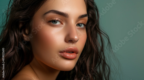 Wallpaper Mural An extreme close-up of a woman's blue eyes, reflecting a serene and pensive mood, with intricate details of her skin and eyelashes. Torontodigital.ca