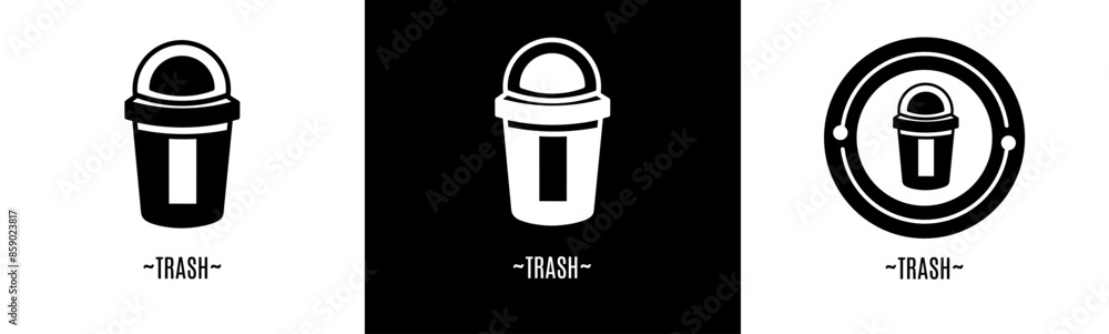 Trash logo set. Collection of black and white logos. Stock vector. Trash logo set. Collection of black and white logos. Stock vector.