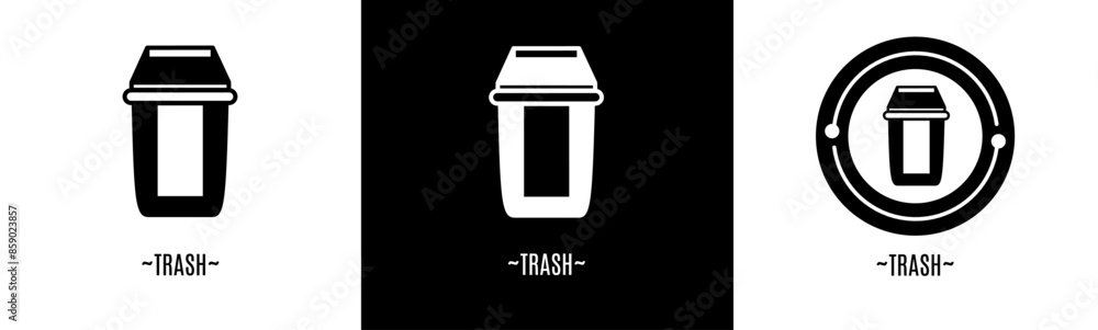Trash logo set. Collection of black and white logos. Stock vector. Trash logo set. Collection of black and white logos. Stock vector.
