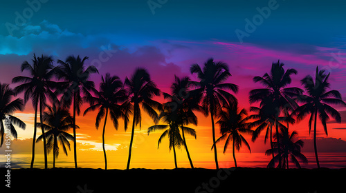 sunset beach with palm tree