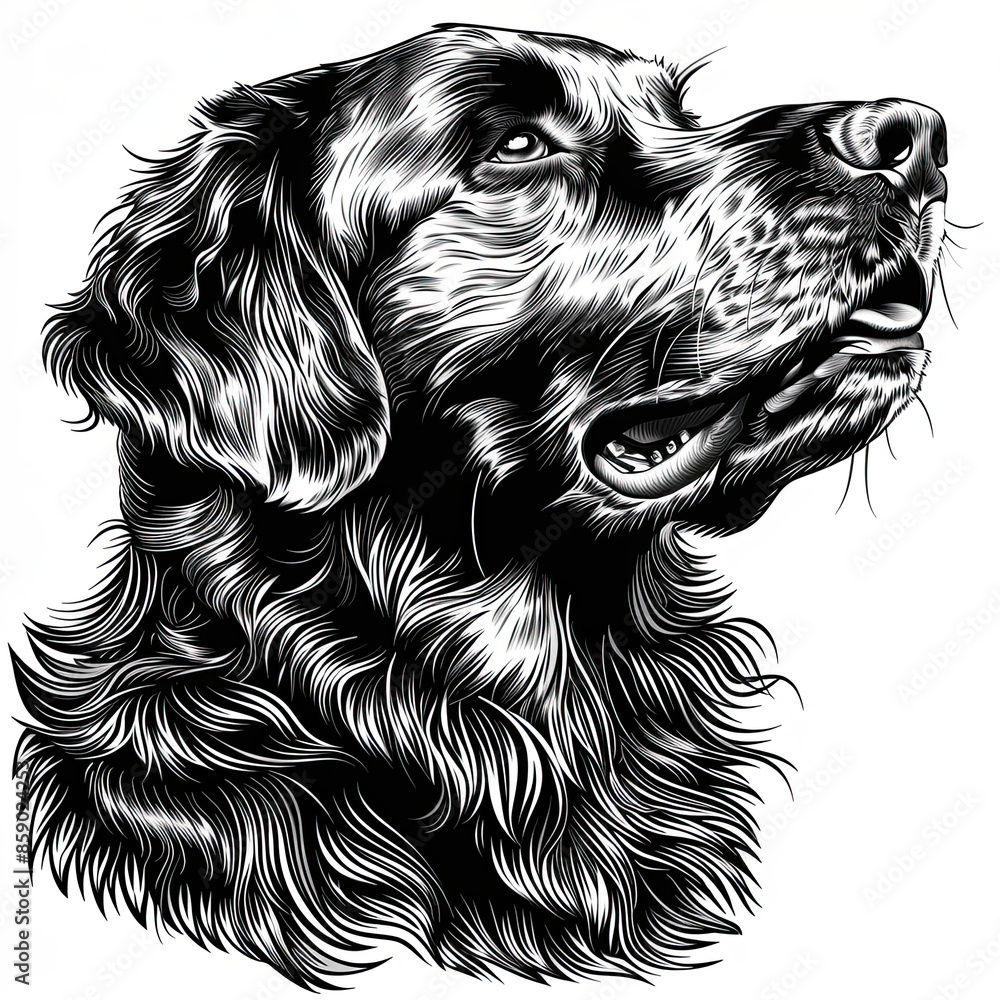 A black and white drawing of a golden retriever dog A black and white drawing of a golden retriever dog