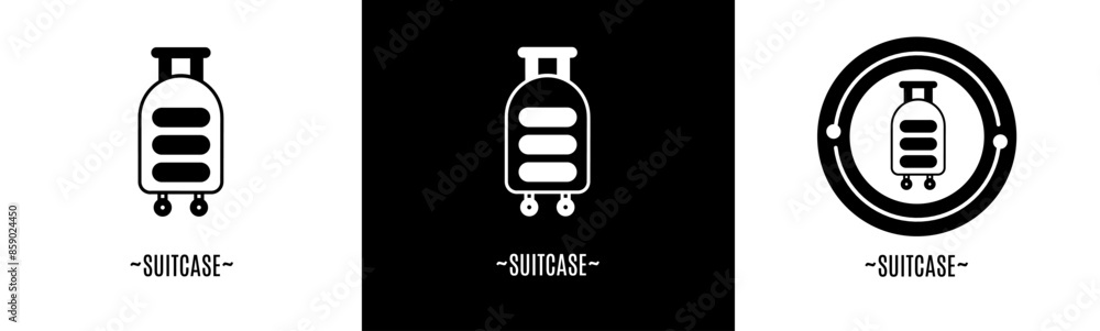 Suitcase logo set. Collection of black and white logos. Stock vector. Suitcase logo set. Collection of black and white logos. Stock vector.
