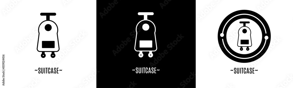 Suitcase logo set. Collection of black and white logos. Stock vector. Suitcase logo set. Collection of black and white logos. Stock vector.