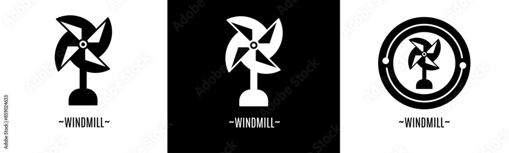 Windmill logo set. Collection of black and white logos. Stock vector. Windmill logo set. Collection of black and white logos. Stock vector.