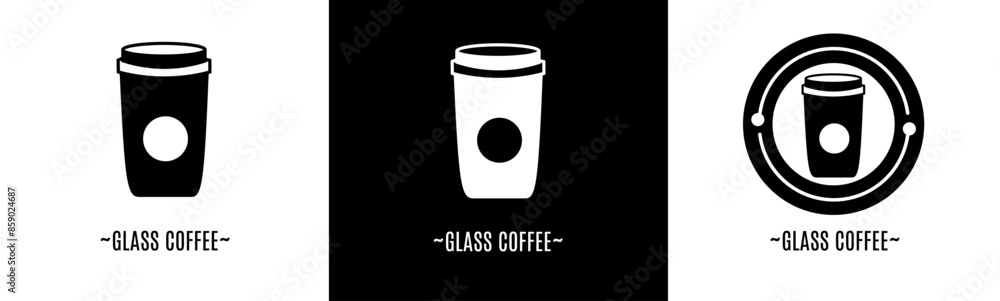 Glass coffee logo set. Collection of black and white logos. Stock vector. Glass coffee logo set. Collection of black and white logos. Stock vector.