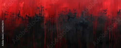 Abstract red and black painting, dripping paint. Modern art and creative expression concept
