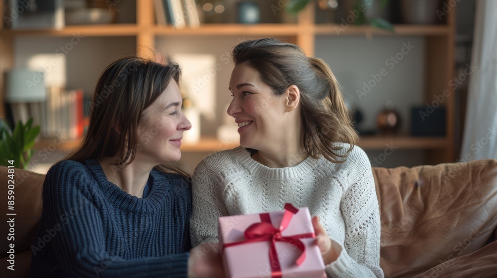 Friends sharing a gift Friends sharing a gift
