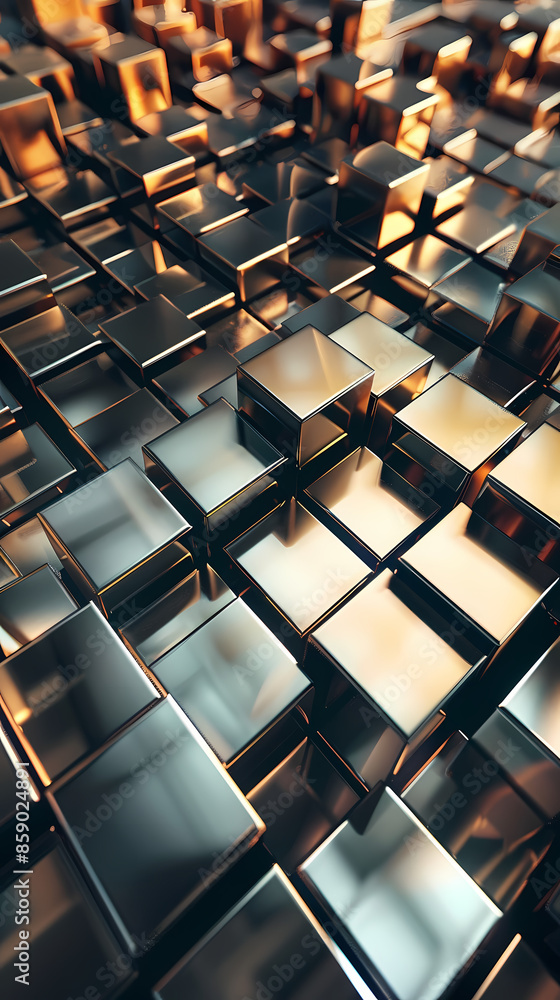 Abstract high-tech background, 3d illustration with abstract high-tech background with metal square blocks Abstract high-tech background, 3d illustration with abstract high-tech background with metal square blocks