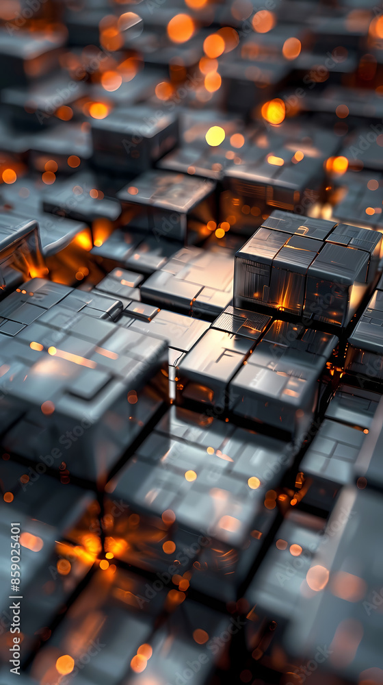 Fototapeta premium Abstract high-tech background, 3d illustration with abstract high-tech background with metal square blocks