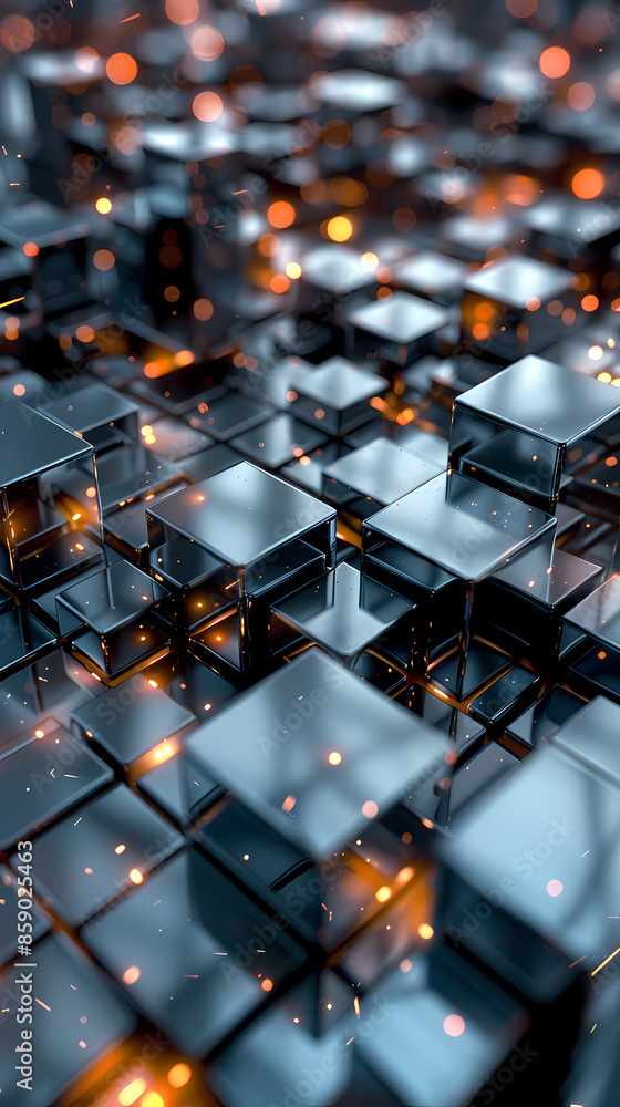 Fototapeta premium Abstract high-tech background, 3d illustration with abstract high-tech background with metal square blocks