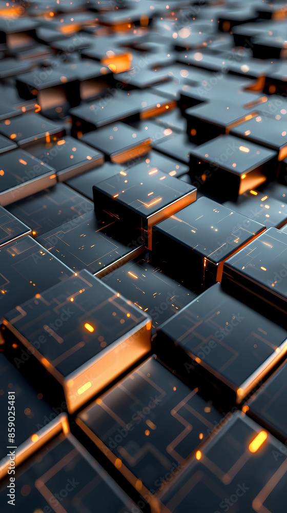 Fototapeta premium Abstract high-tech background, 3d illustration with abstract high-tech background with metal square blocks