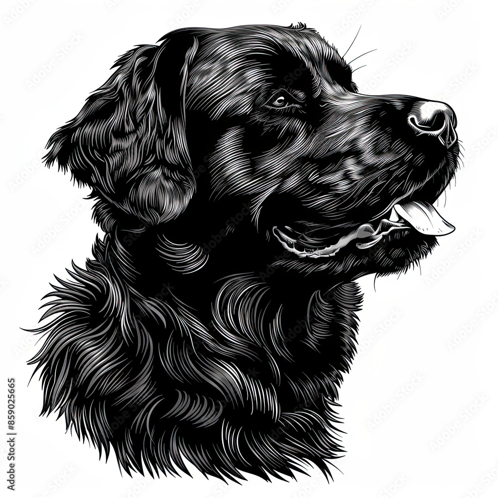 A black and white drawing of a golden retriever dog A black and white drawing of a golden retriever dog