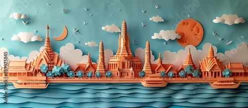 This detailed paper craft of Bangkok cityscape beautifully depicts the iconic landmarks, bustling markets, and serene temples, making it a best-selling illustration for travel lovers. Illustration,