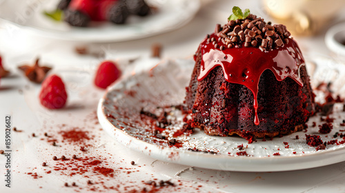 Delicious chocolate covered strawberry cake, sprinkled with meises on top
 photo