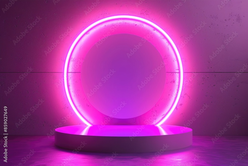 abstract white background with empty podium scene and glowing neon light ring abstract white background with empty podium scene and glowing neon light ring