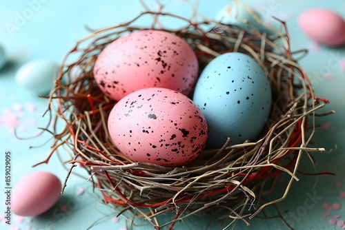 Colorful Easter Eggs Nest Arrangement - Perfect for Spring Holiday Decor, Cards, Posters