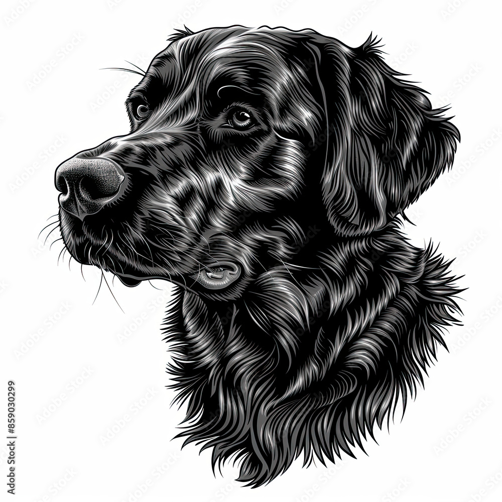 A black and white drawing of a golden retriever dog A black and white drawing of a golden retriever dog