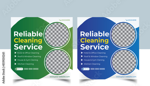 Cleaning service social media post banner template. Home Cleaning social media post banner. office, home and hotel cleaning social media post banner. Cleaning service marketing post banner.