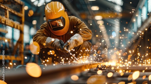 Welder Working in a Busy Industrial Environment