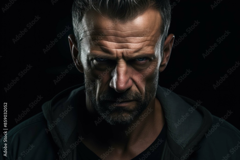 menacing stern angry man portrait close-up menacing stern angry man portrait close-up