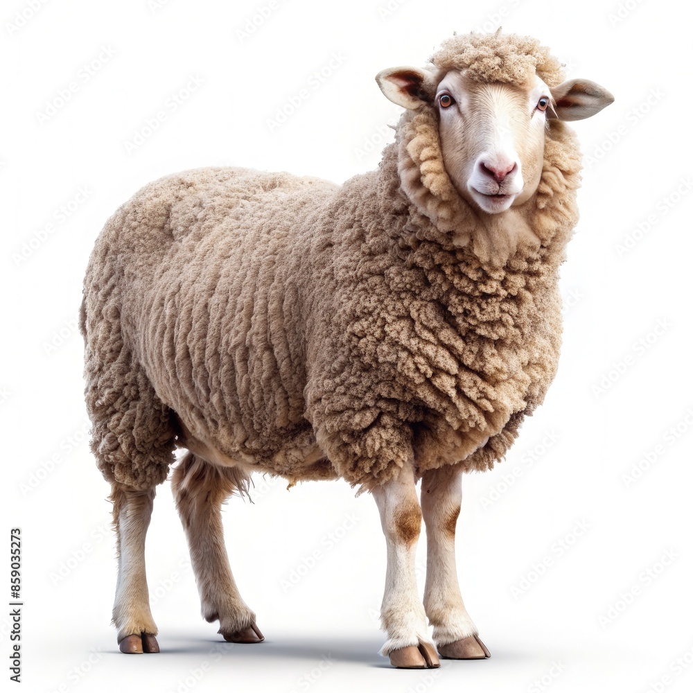 Side View of a Brown Australian Sheep Isolated on White Background. Generative AI Side View of a Brown Australian Sheep Isolated on White Background. Generative AI
