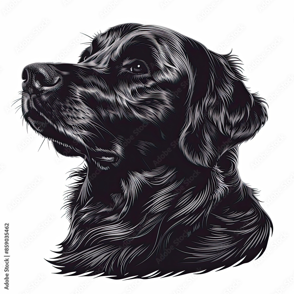 A black and white drawing of a golden retriever dog A black and white drawing of a golden retriever dog