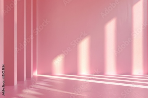 pink room with sun rays on pink wall for product presentations