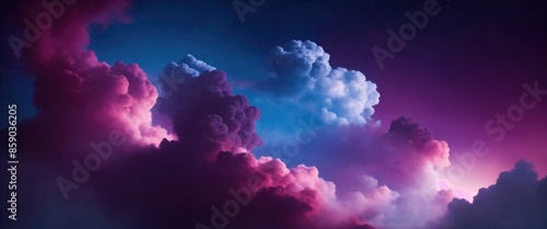 Maroon and blue cloudy sky with smoke background with stars photo