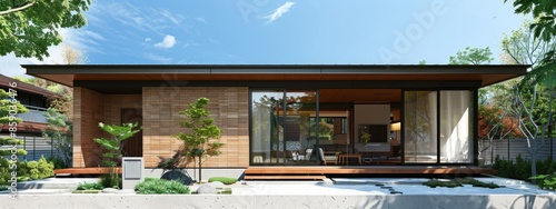 Design a one-story house in a minimalist style