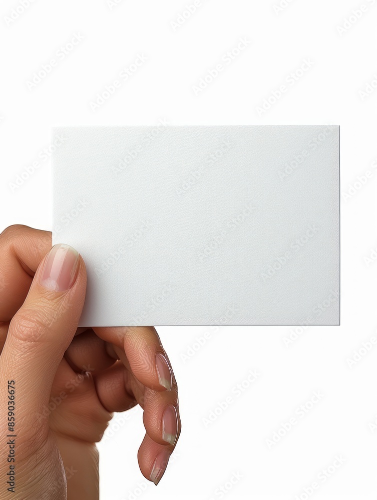 A close-up photo of a hand holding a blank white card A close-up photo of a hand holding a blank white card