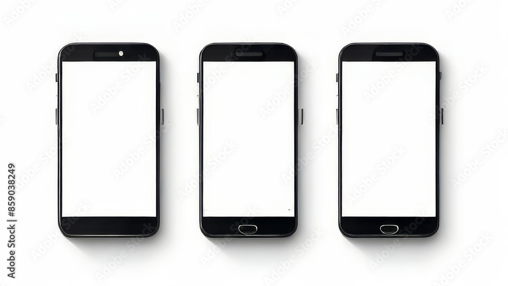 several white cell phone screens with free space for text on white background several white cell phone screens with free space for text on white background