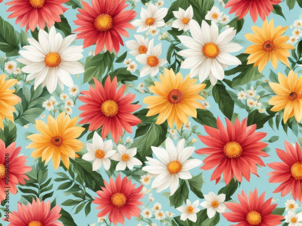 wildflowers with leaves, pattern, on blue background, pattern, pattern, background, vector illustration wildflowers with leaves, pattern, on blue background, pattern, pattern, background, vector illustration