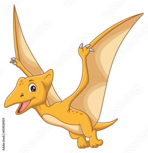 Cute Pterodactyl Cartoon. Animal Nature Icon Concept Isolated Premium Vector. Vector Illustration