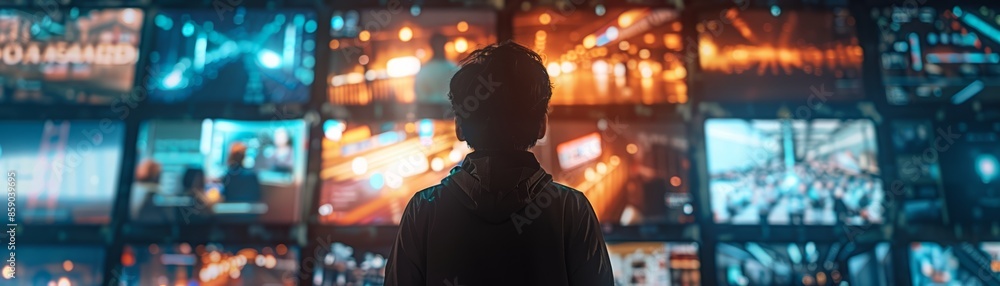 Person using streaming service with AI-suggested movies TV shows intuitive interface banner with copy space Person using streaming service with AI-suggested movies TV shows intuitive interface banner with copy space