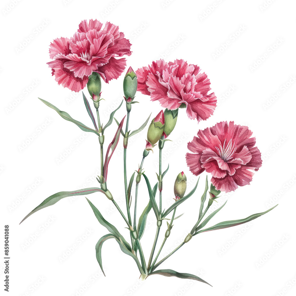 Pink carnation flowers in full bloom isolated on a white background Pink carnation flowers in full bloom isolated on a white background
