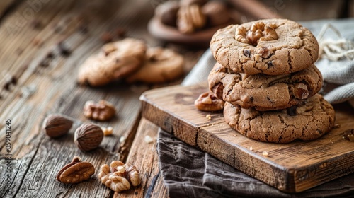 Cookies with walnuts on wooden table, healthy food concept , walnuts, cookies, wooden table, healthy eating, baked goods, homemade, snack, delicious, sweet, natural, food photography, rustic