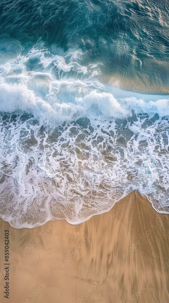 Aerial View of Tranquil Beach with Breaking Wave Aerial View of Tranquil Beach with Breaking Wave