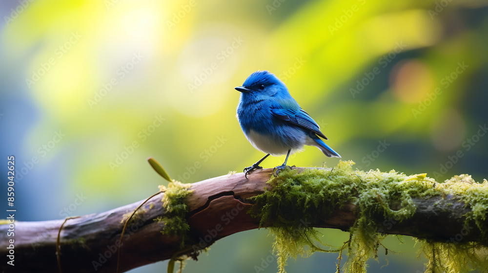 Obraz premium Colorful bird perching on a tree branch in the rainforest