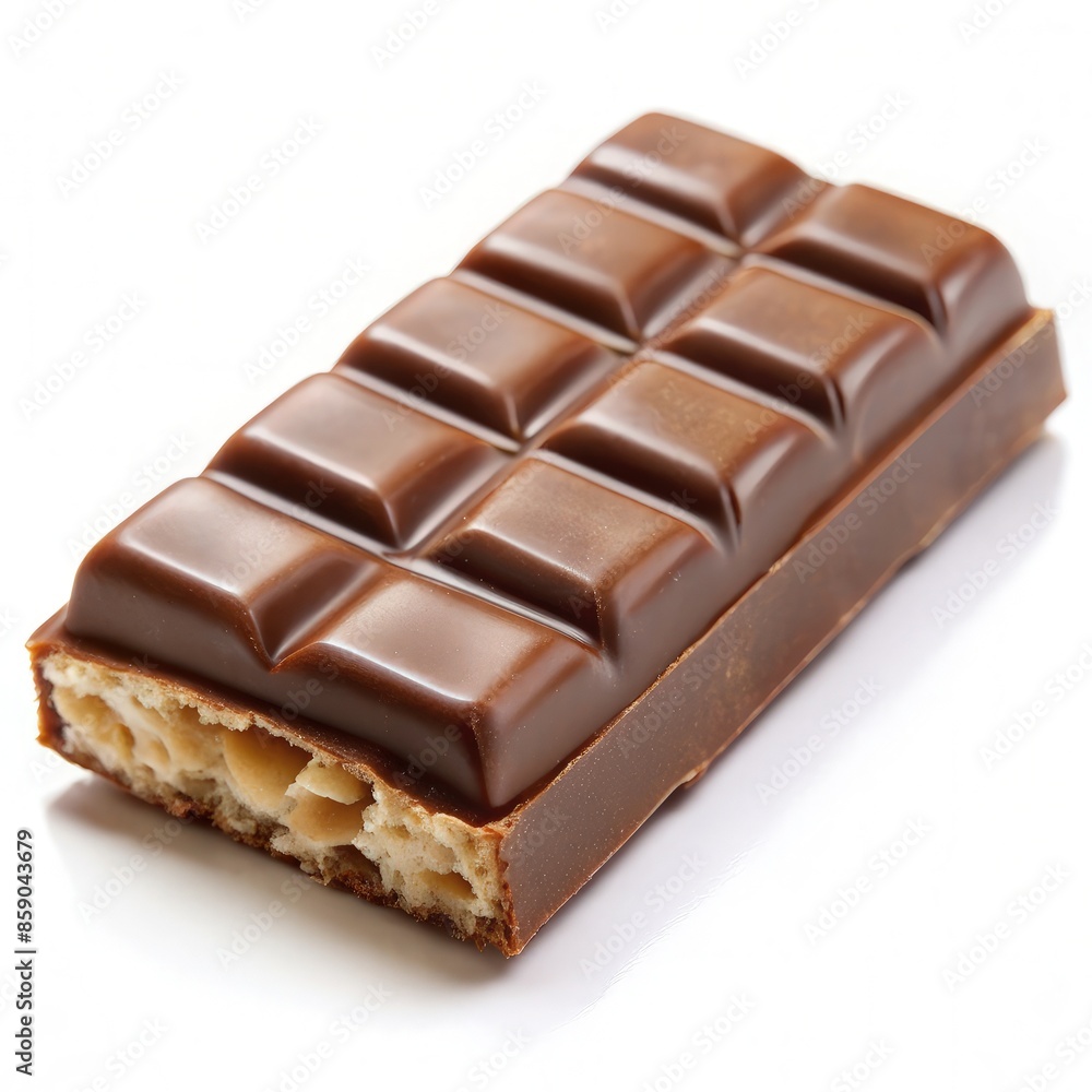 A Partially Eaten Chocolate Bar With a Crisp Filling Isolated on White Background. Generative AI A Partially Eaten Chocolate Bar With a Crisp Filling Isolated on White Background. Generative AI
