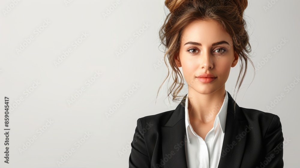 Isolated business woman illustration professional look stylish attire blank background banner with copy space Isolated business woman illustration professional look stylish attire blank background banner with copy space