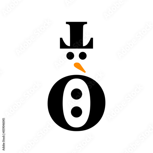 Tiempo de Navidad. Logo con muñeco de nieve hecho con carácter de tipografía para su uso en tarjetas y felicitaciones photo