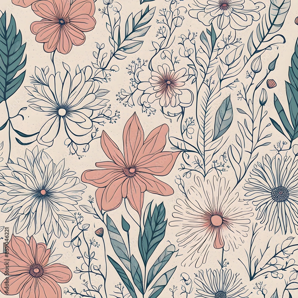 abstract botanical doodle flat design of flowers and leaves abstract botanical doodle flat design of flowers and leaves