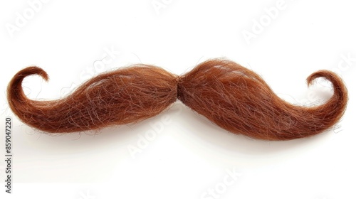 Large White Mustache. Classic Brown Curled Moustache Isolated on White Background